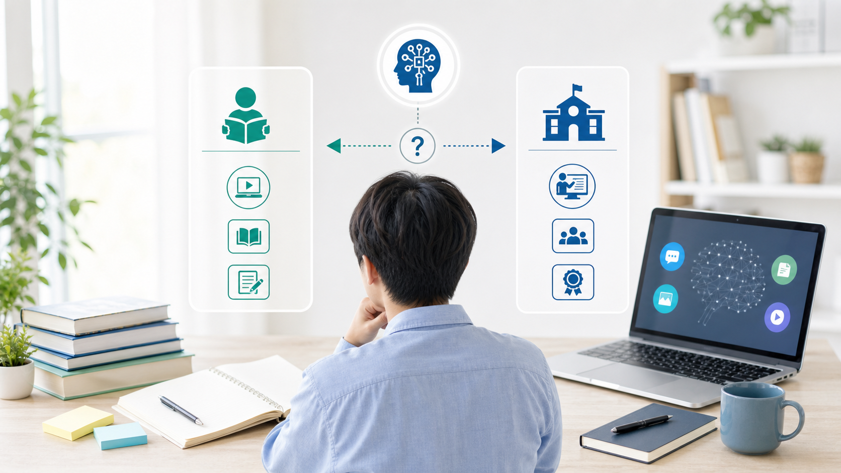 生成AIを独学とスクールで学ぶ違いのイメージ画像